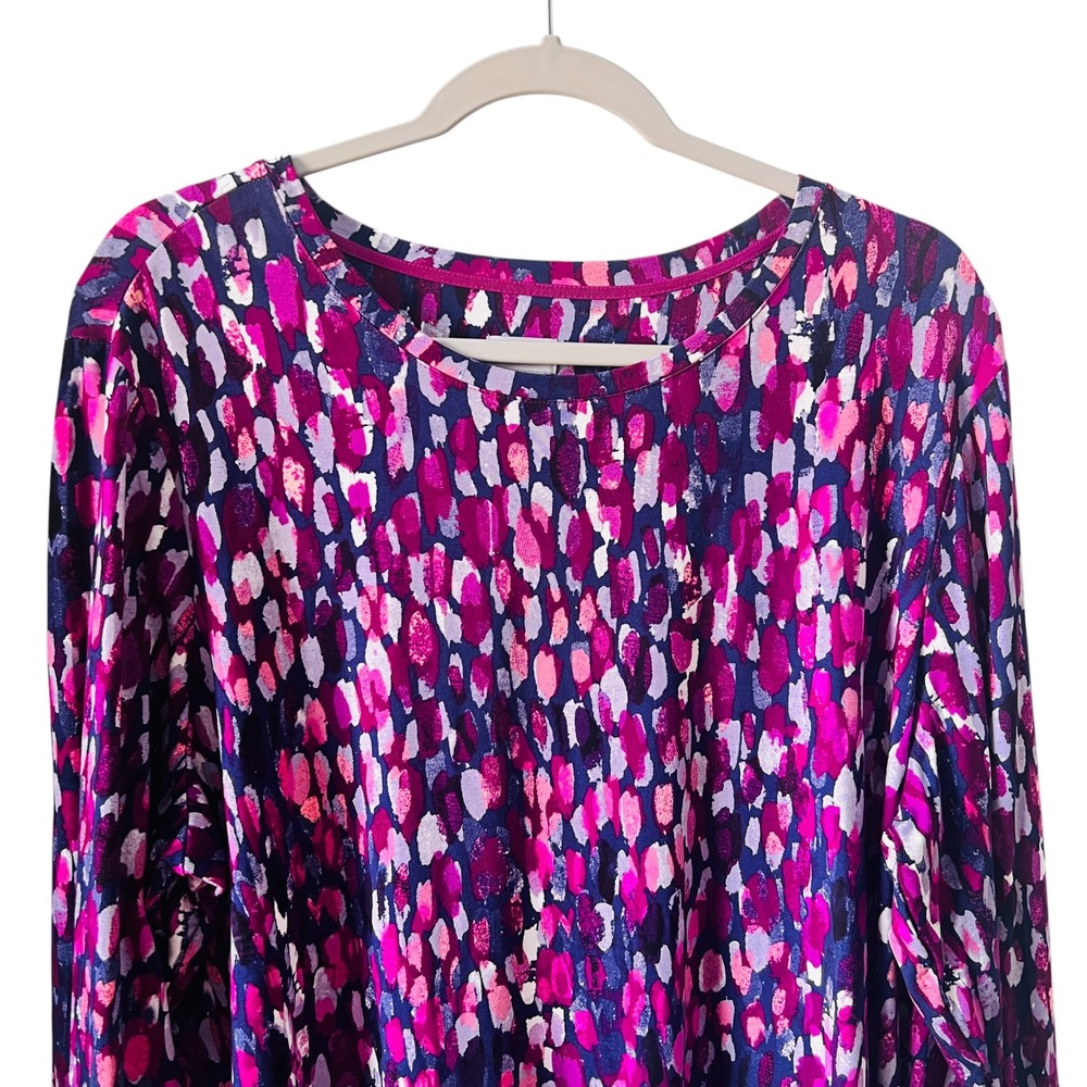 Chicos Purple Pink Abstract Brushstroke Long Sleeve Top Size 4 XXL Casual Artsy - Picture 3 of 10